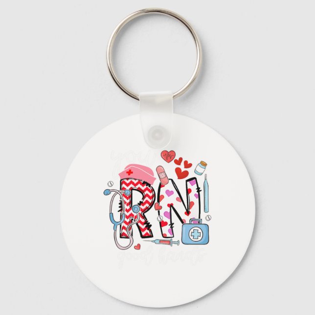 Rn Good Hands Cute Nurse Nursing Student Graduatio Keychain (Front)