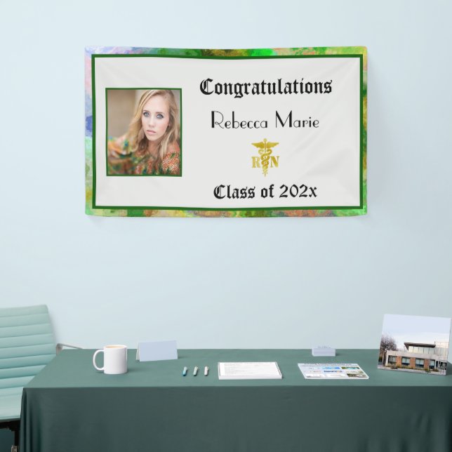 RN Graduation Green Pink Blue Watercolor  Banner (Tradeshow)