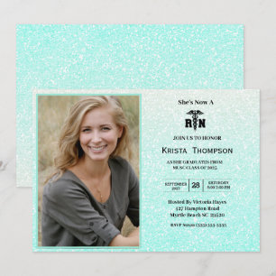RN Graduation Party Photo Mint Green Glitter Invitation