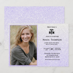    RN  Graduation Party Photo Purple Glitter  Invitation