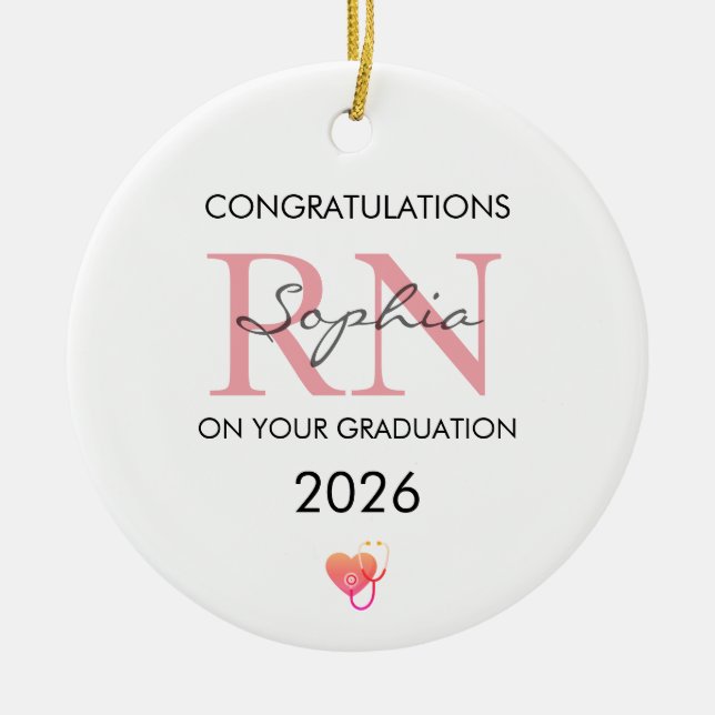 RN Graduation Personalized Name Class of 2026 Ceramic Ornament (Front)