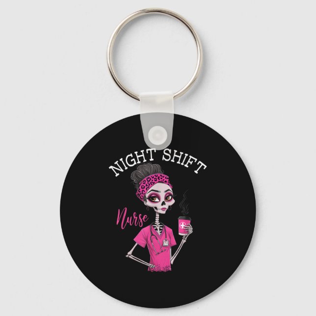 Rn Icu Night Shift Nurse Skeleton  Keychain (Front)