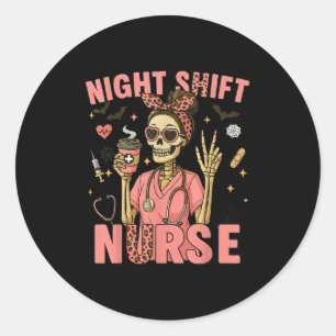 Rn Icu Nurse Skeleton Night Shift Halloween Tee Classic Round Sticker
