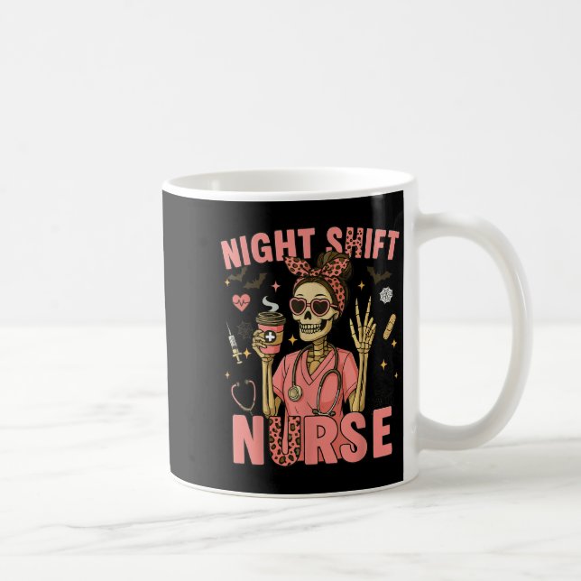 Rn Icu Nurse Skeleton Night Shift Halloween Tee  Coffee Mug (Right)