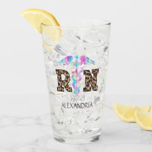 "RN" in Leopard Print- Colourful Medical Logo Glass
