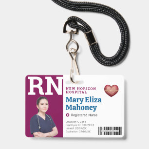 RN Medical Employee Photo ID Badge Barcode QR