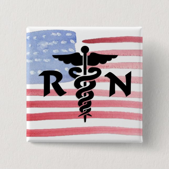 RN Medical Symbol 2 Inch Square Button (Front)