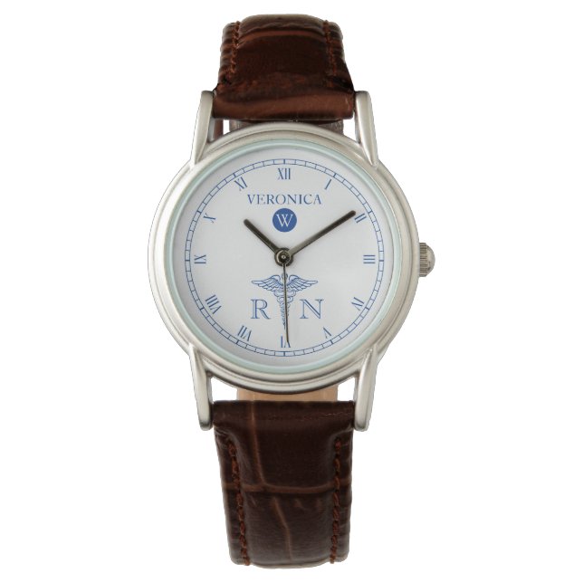 RN Monogram Blue|White Face Nurse Watch (Front)