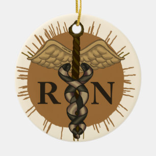 RN Nurse Caduceus Ceramic Ornament