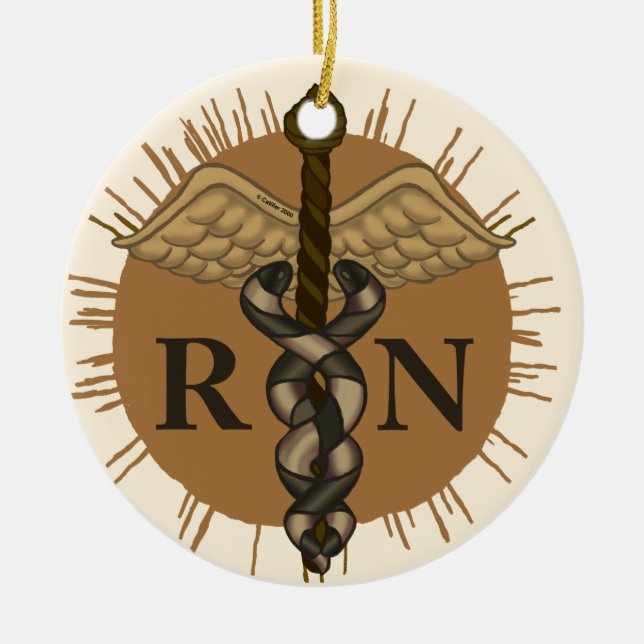 RN Nurse Caduceus Ceramic Ornament (Front)