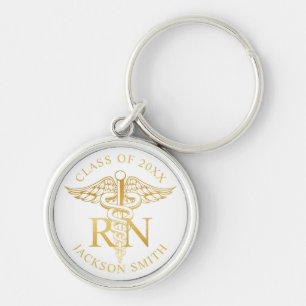 RN Nurse faux gold caduceus Custom Colour Keychain