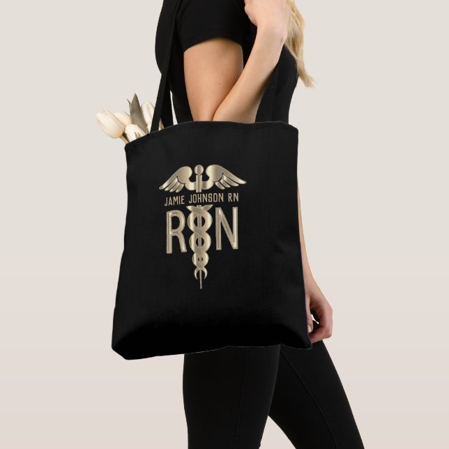 RN Nurse - Gold and Black Tote Bag (Close Up)