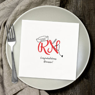 RN nurse graduation dinner party decor, red silver Napkin