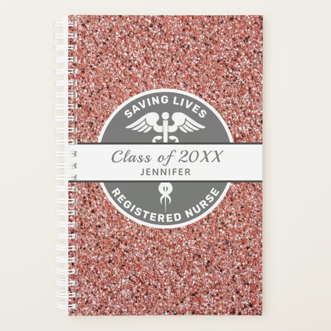 RN Nurse Graduation Medical Pink Glitter Name Planner (Front)