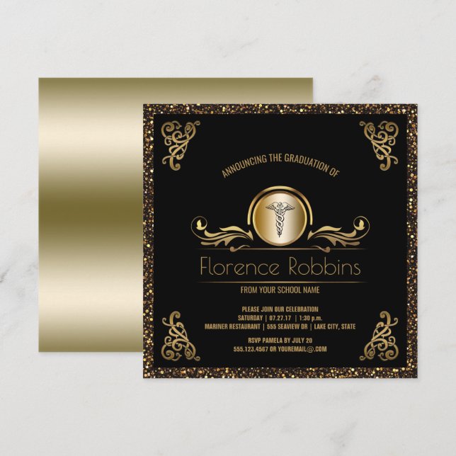 RN Nurse Graduation Party | Gold Pinning Ceremony Invitation (Front/Back)