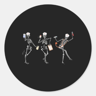 Rn Nurse Halloween Dancing Skeleton Autumn Fall Wo Classic Round Sticker