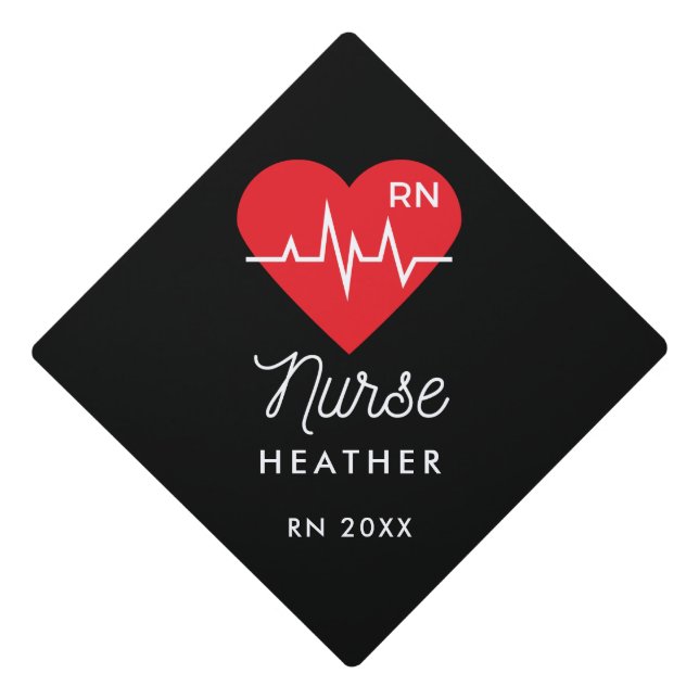 RN Nurse Heart Nursing Graduation Cap Topper (Front)