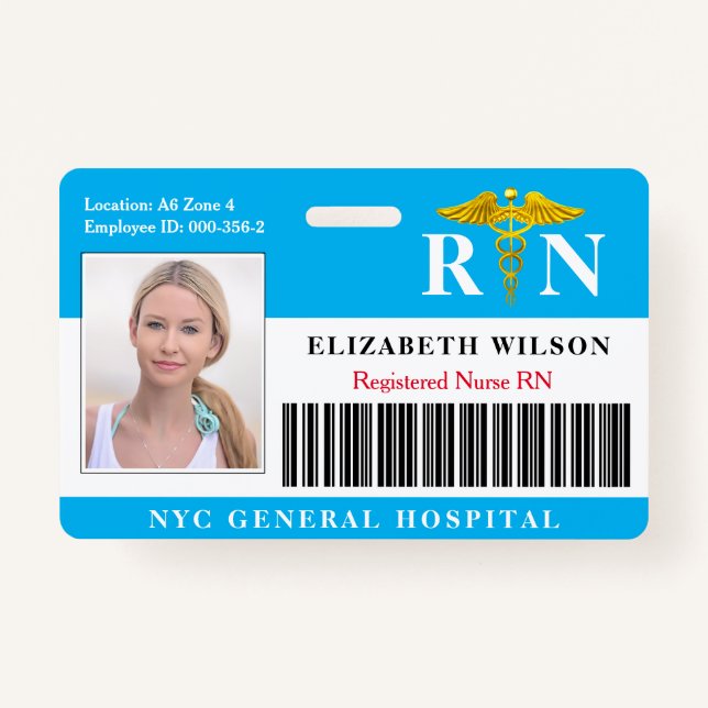 RN Nurse | Hospital Medical Employee Photo ID Badge (Front)
