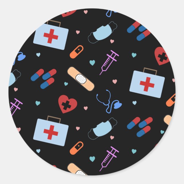 RN Nurse Nursing Student | Doctor Medical Pattern Classic Round Sticker (Front)