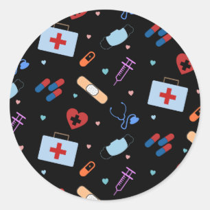RN Nurse Nursing Student   Doctor Medical Pattern Classic Round Sticker
