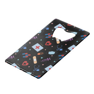 RN Nurse Nursing Student   Doctor Medical Pattern Credit Card Bottle Opener