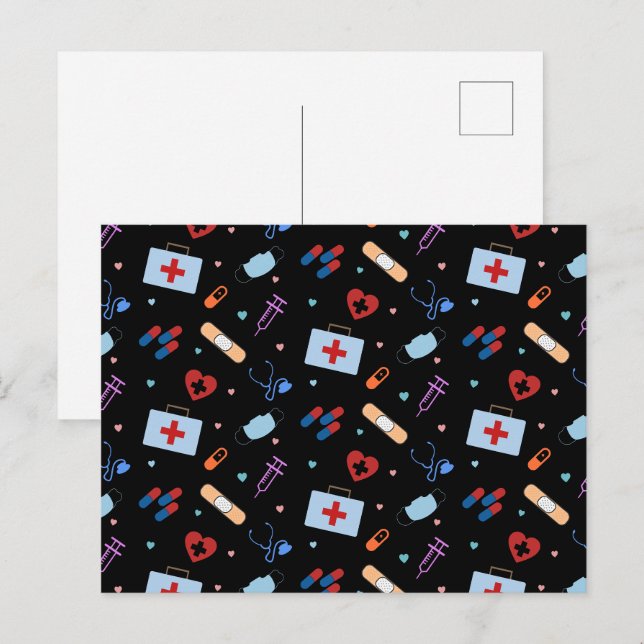 RN Nurse Nursing Student | Doctor Medical Pattern Postcard (Front/Back)