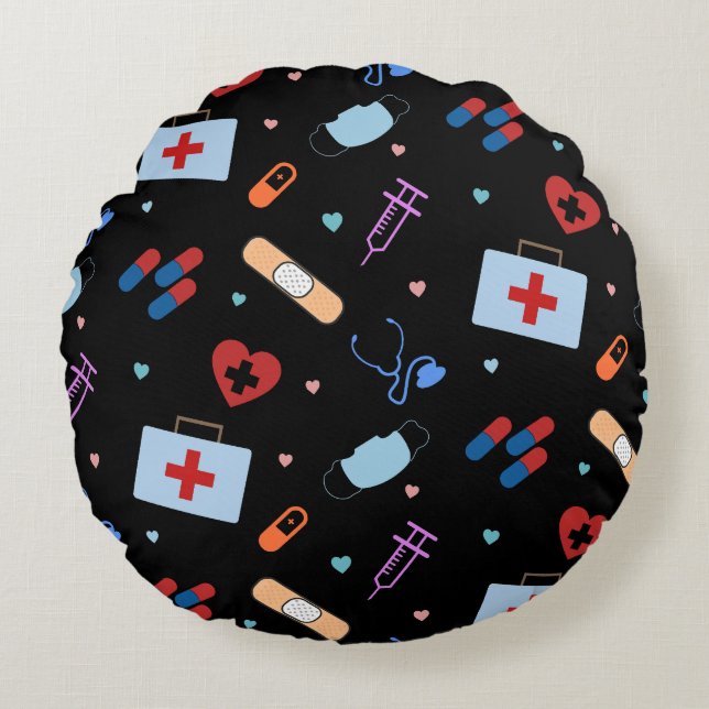 RN Nurse Nursing Student | Doctor Medical Pattern Round Pillow (Front)