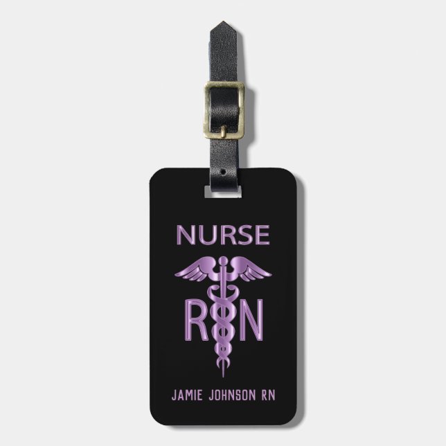 RN Nurse - Purple and Black Luggage Tag (Front Vertical)