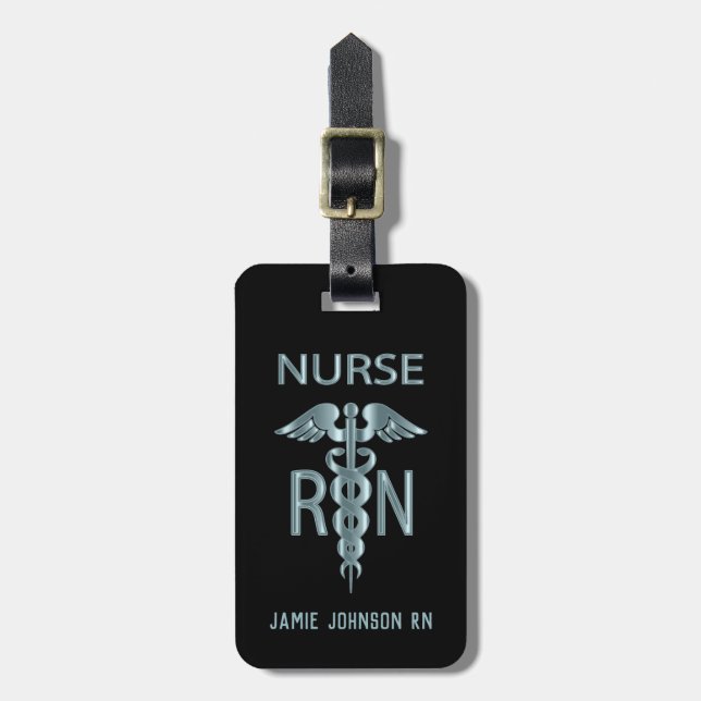 RN Nurse - Teal and Black Luggage Tag (Front Vertical)