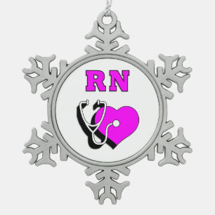RN Nurses Care Snowflake Pewter Christmas Ornament