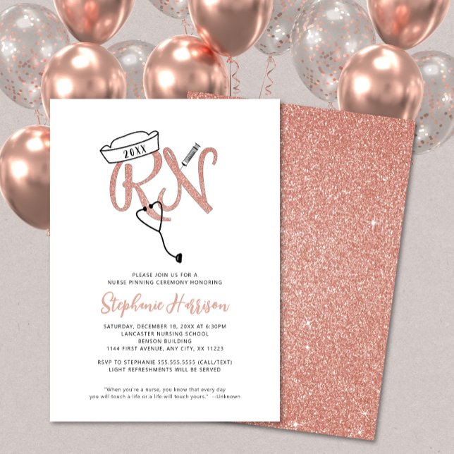 RN nursing graduation rose gold pinning Invitation (Creator Uploaded)
