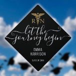 RN Nursing Let The Journey Begin Black And Gold  Graduation Cap Topper<br><div class="desc">Personalize this modern design featuring a motivational Let The Journey Begin saying with the grads name and class of date. Designed by Thisisnotme©</div>