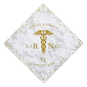RN Nursing School EARNED Class Gold Marble Graduation Cap Topper