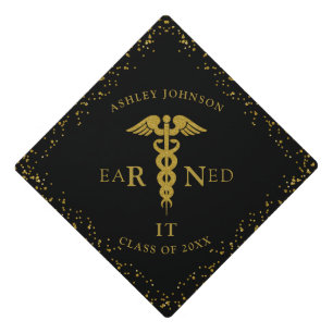 RN Nursing School EARNED IT Class Black Gold Graduation Cap Topper