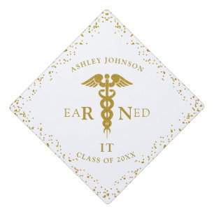 RN Nursing School EARNED IT Class Gold Glitter Graduation Cap Topper