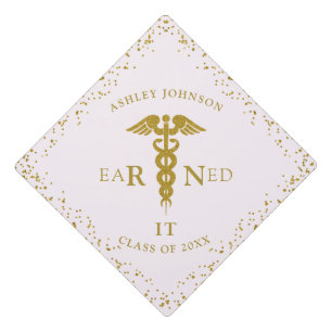 RN Nursing School EARNED IT Class Pink Gold Graduation Cap Topper