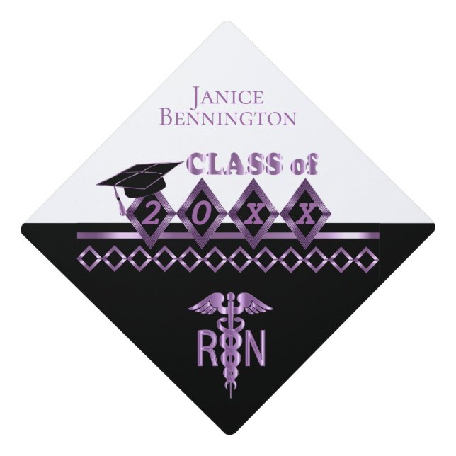 RN Nursing School Graduate - Purple Graduation Cap Topper (Front)