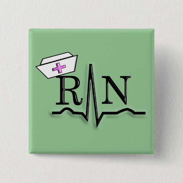 RN QRS Nurse Cap Design 2 Inch Square Button (Front)