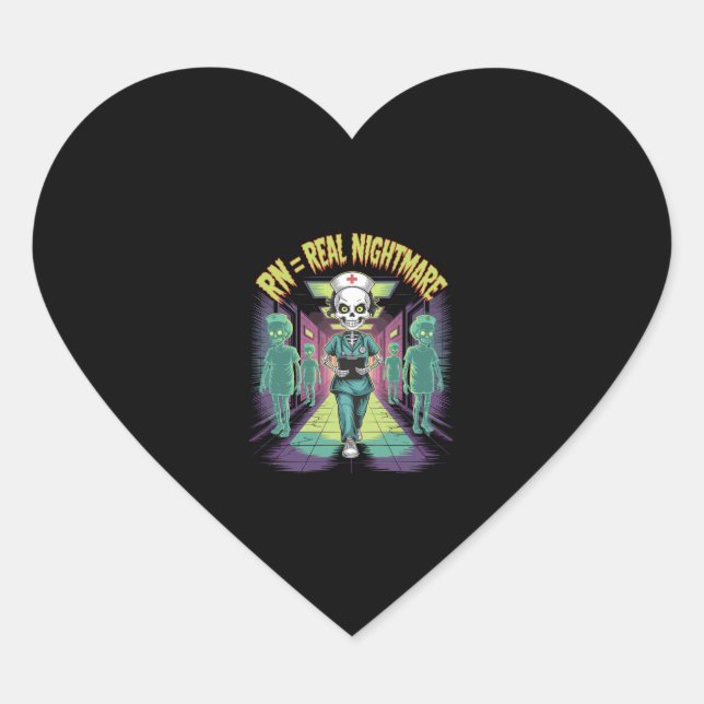 RN = Real Nightmare Halloween Nurse  Heart Sticker (Front)