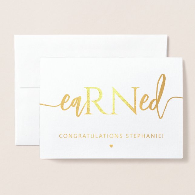 RN Registered Nurse EaRNed Nursing Congratulations Foil Card (Front With Envelope)