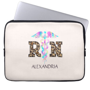 RN, Registered Nurse Leopard Laptop Sleeve