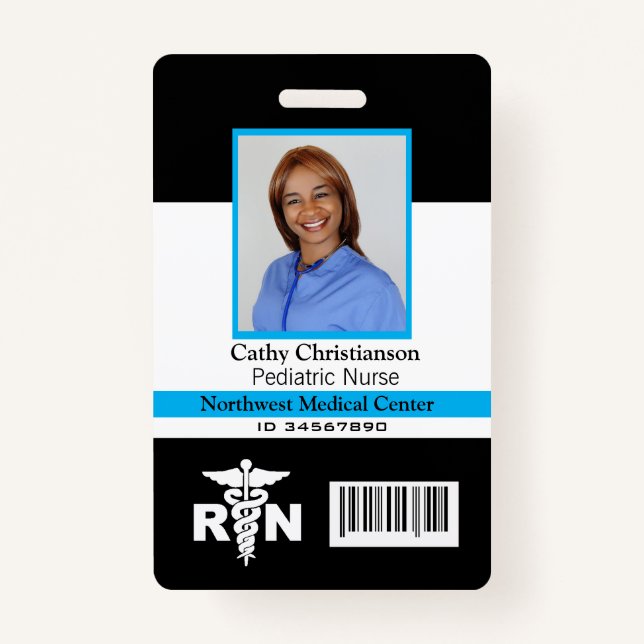 RN Registered Nurse Name Photo Badge Scanner Code (Front)