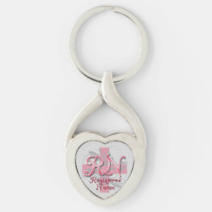 RN Registered Nurse, Pink Cross Swirls Keychain