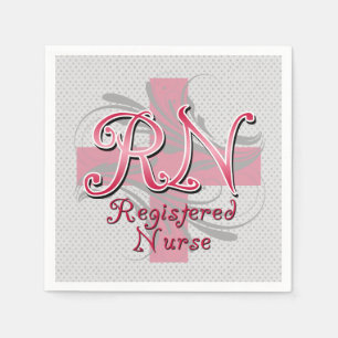 RN Registered Nurse, Pink Cross Swirls Napkin