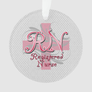 RN Registered Nurse, Pink Cross Swirls Ornament