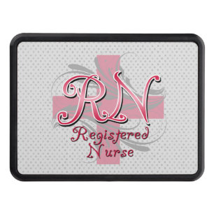 RN Registered Nurse, Pink Cross Swirls Trailer Hitch Cover