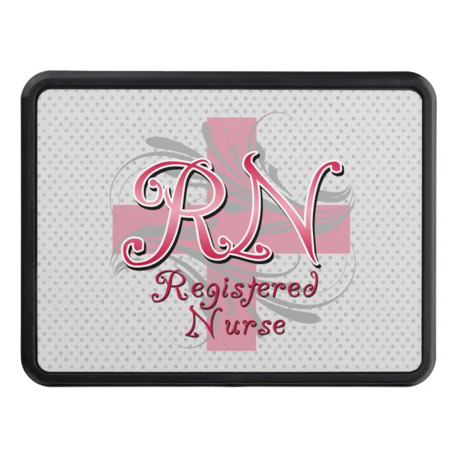 RN Registered Nurse, Pink Cross Swirls Trailer Hitch Cover (Front)