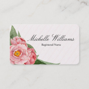 RN Registered Nurse Pink Peony Business Card