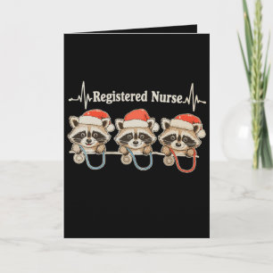 RN Registered Nurse Raccoon Santa Hat Christmas Card