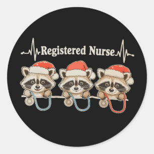 RN Registered Nurse Raccoon Santa Hat Christmas Classic Round Sticker